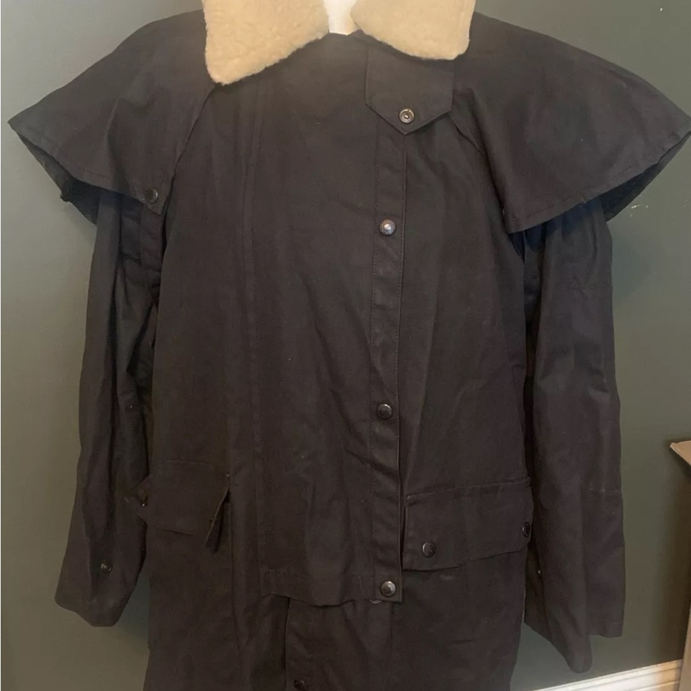 Australian Outback Oilskin Ranger Duster Black With Wool Liner Made In USA Med